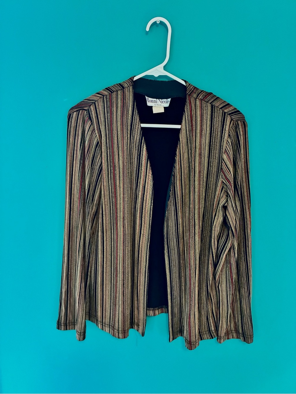 Vintage Ronni Nicole Vertical Stripe Open-Front Blazer